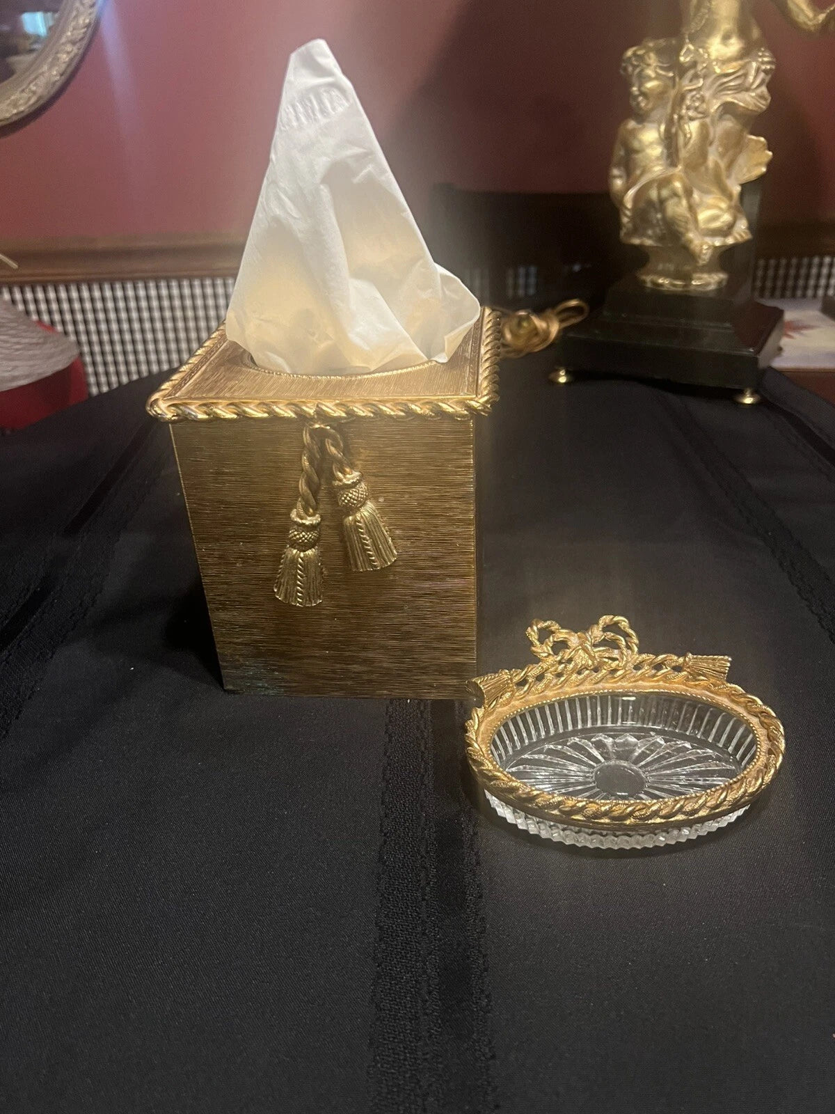 “STYLEBUILT”Gold Tissue Box With Soap Dish Tassels | Vintage Hollywood Regency | eBay
