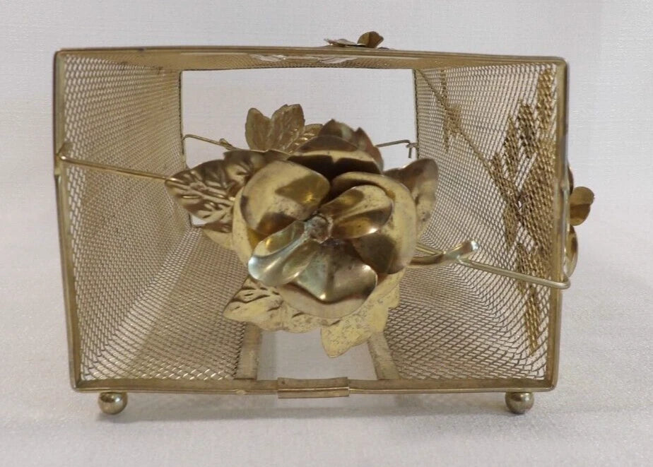 Vintage Tissue Box Holder Gold Color Metal Mesh w/Roses Hollywood Regency Style | eBay