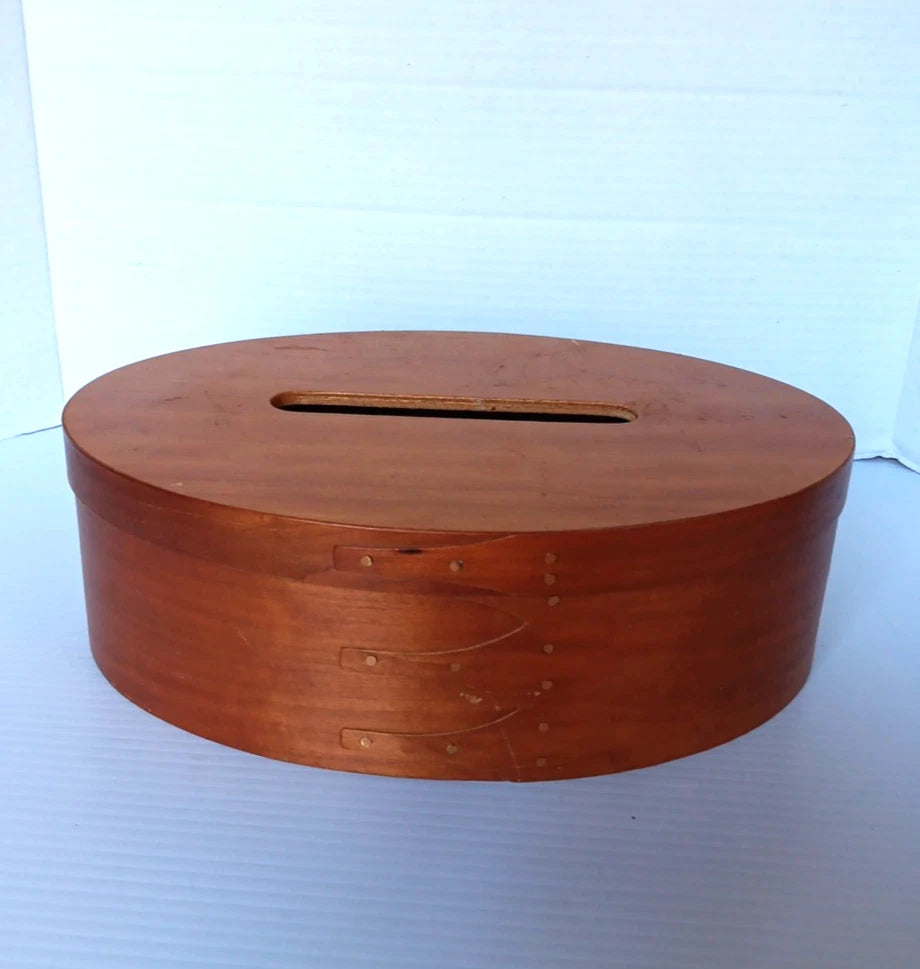 Vintage Shaker Style Oval Wood Tissue Holder Box w/Cover Copper Nails 12" x 9" | eBay