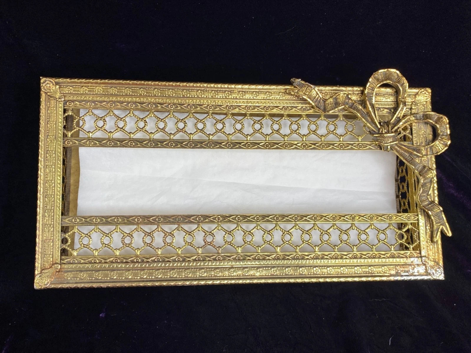 Vtg Goldtone Metal Kleenex Tissue Dispenser Brass Bow Granny Chic Cottage Core | eBay