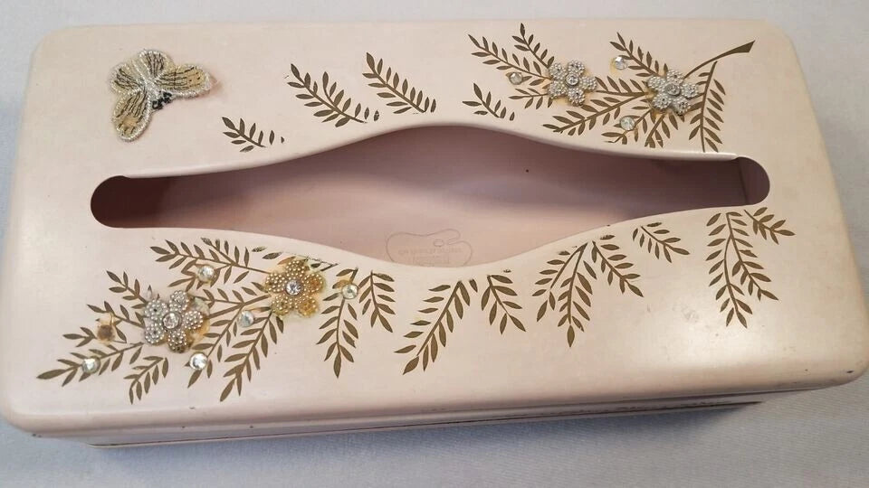 Vintage Metal Tissue Box Holder Wall 60s Ransburg Floral Pink Gold MCM Kitsch | eBay