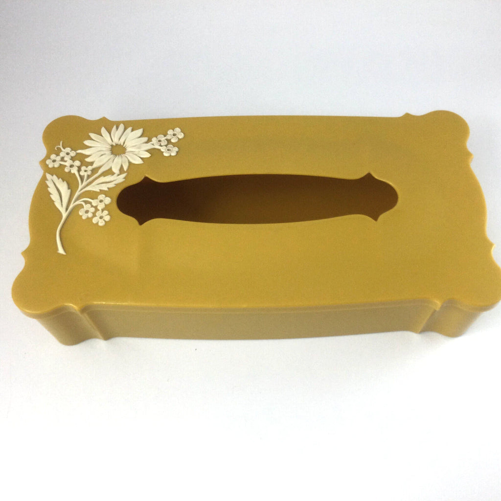 Schartz Vintage Tissue Box Rectangular Container Hinges Yellow Plastic Flowers | eBay
