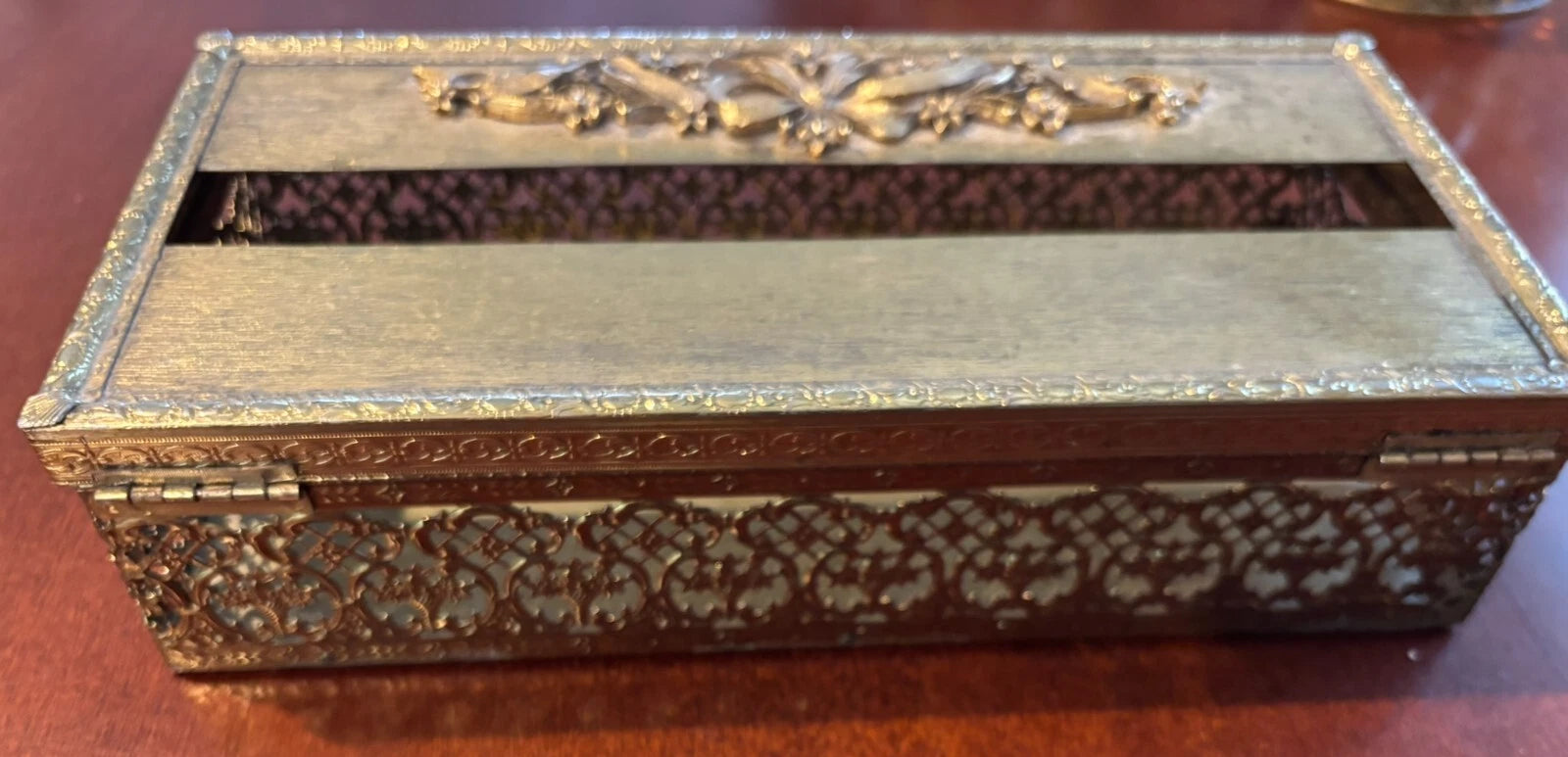 Vintage Brass Tone Filagree Hinged Tissue Box Cover | eBay
