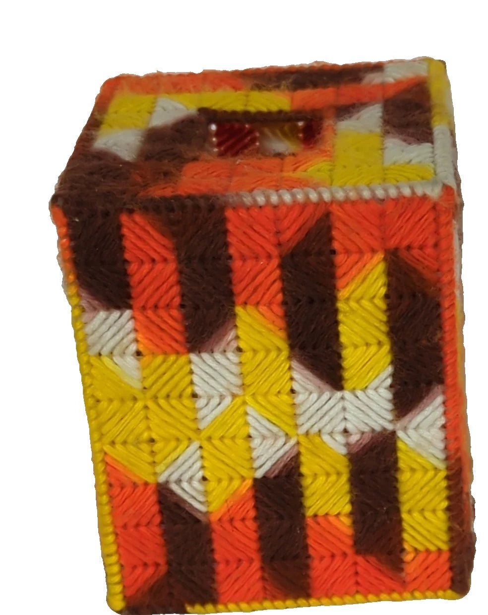 VTG 70s Handmade Facial Tissue Box Cover Plastic Woven stiched Orange | eBay