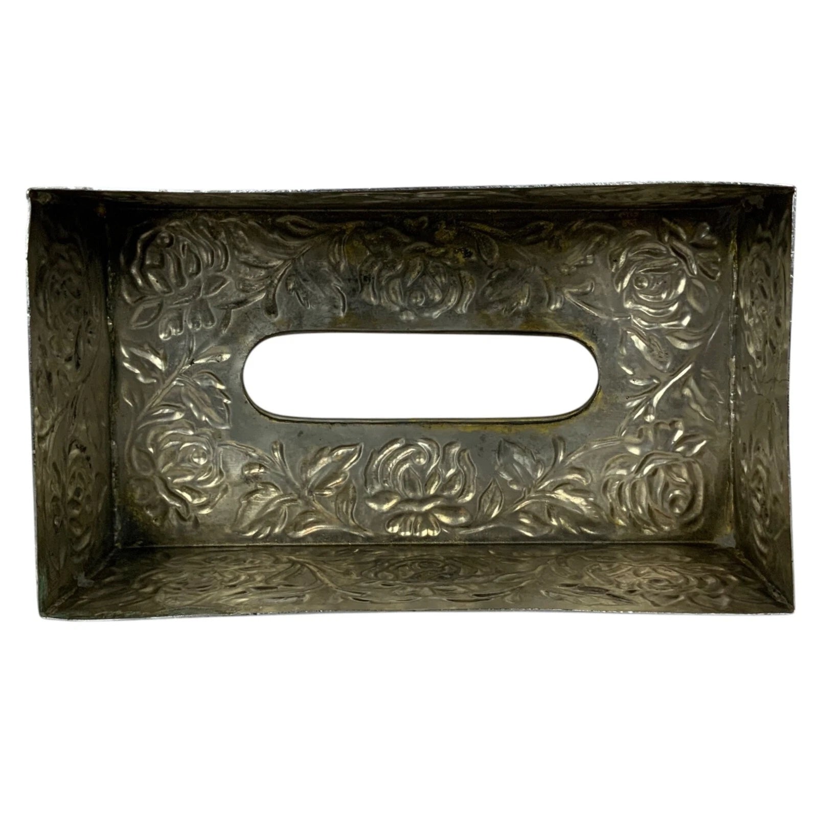 Vintage Tissue Box Cover Silver-Tone Metal Floral Embossed Rectangular | eBay