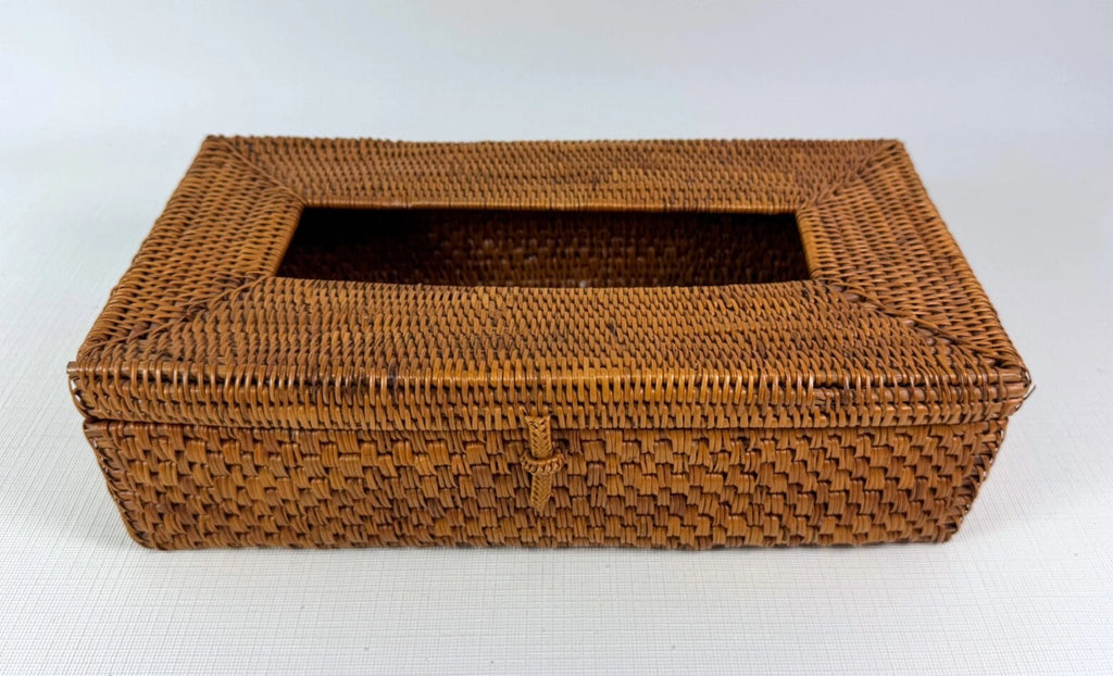 Vintage Wicker Rattan Woven Basket Long Tissue Box Cover Holder Box with Latch | eBay