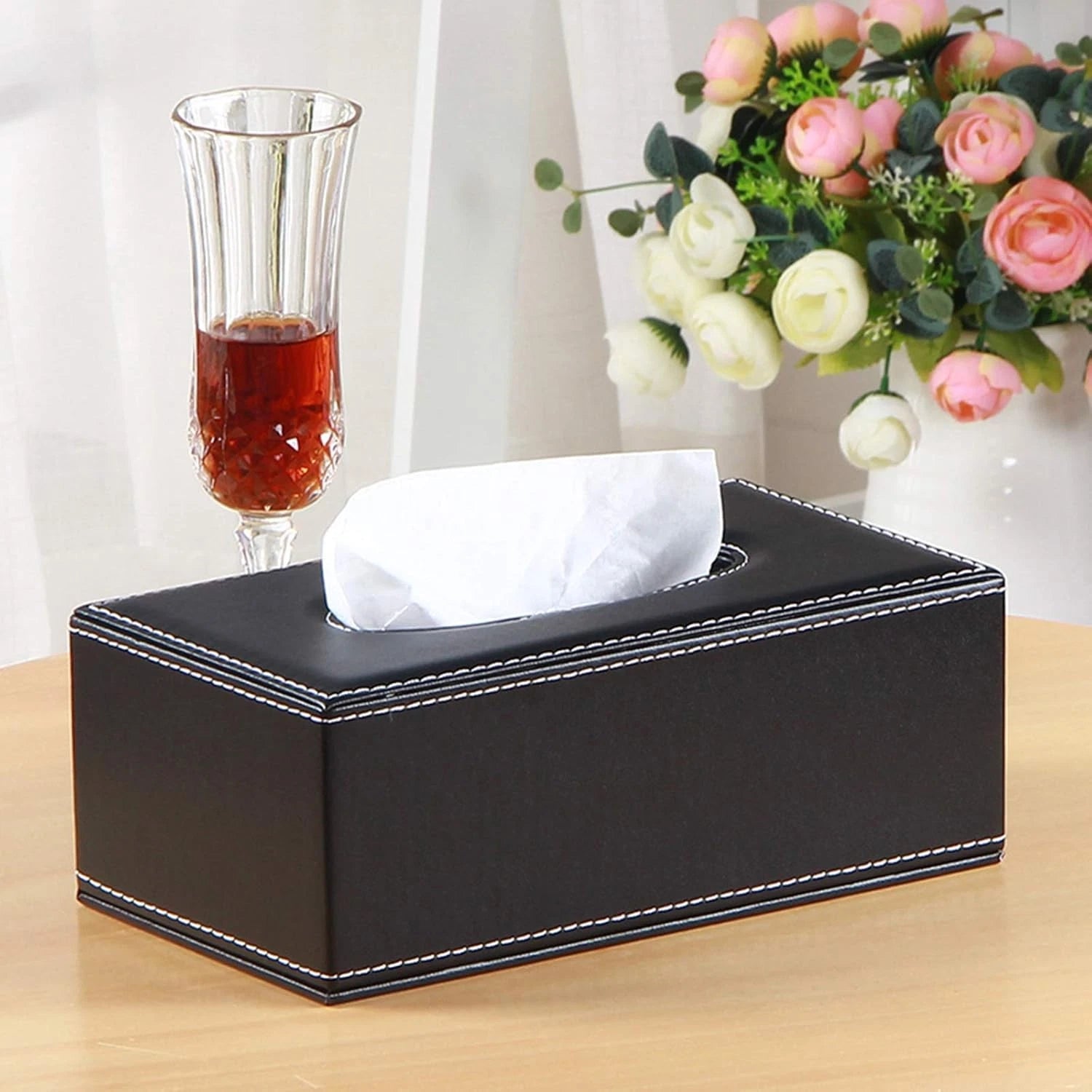 High End Fashion PU Leather Tissue Box Holder Black with Lid Rectangular Napkin | eBay