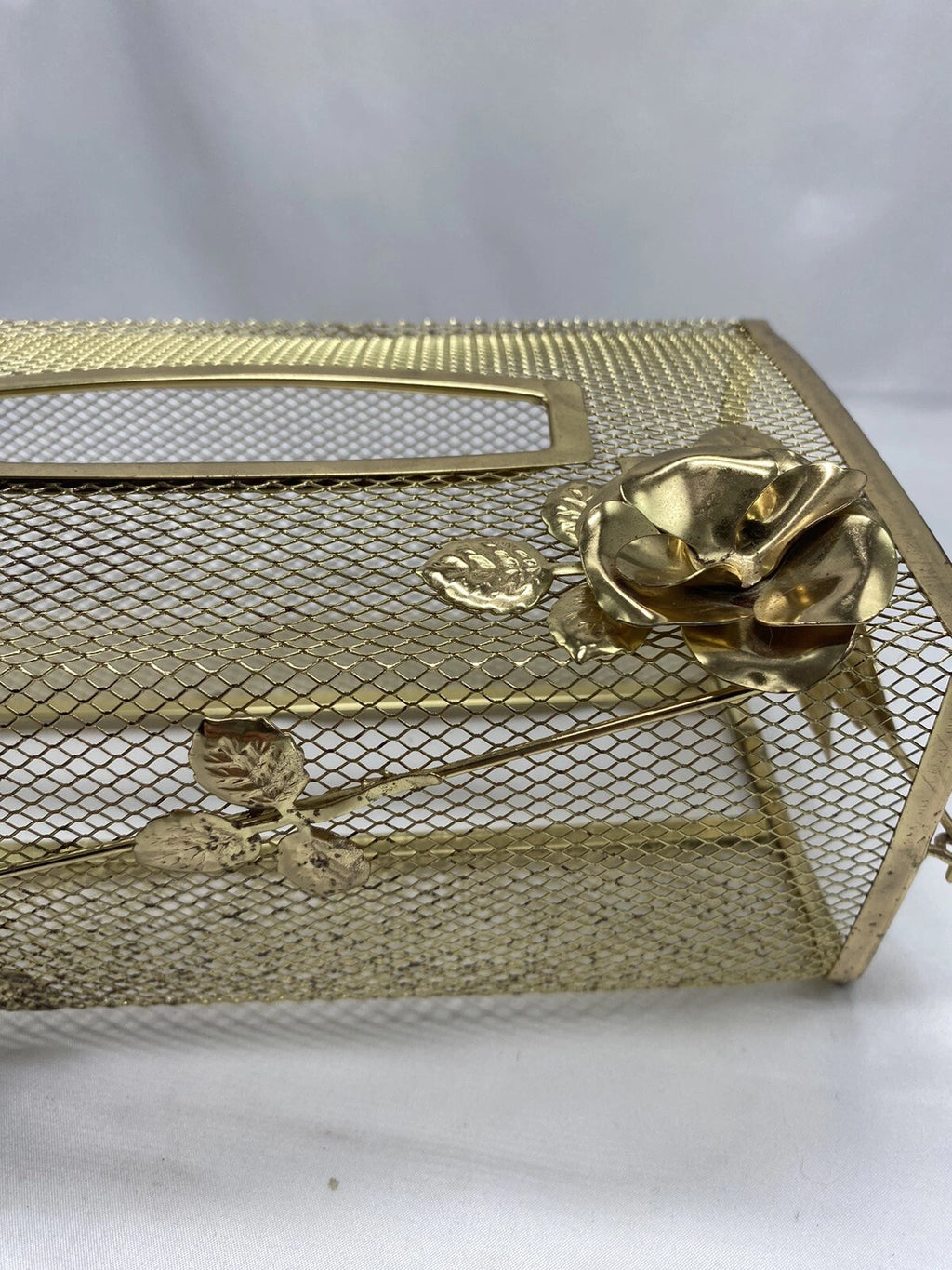 Vtg Tissue Box Cover Holder HOLLYWOOD REGENCY Gold Tone Metal MCM Kleenex | eBay