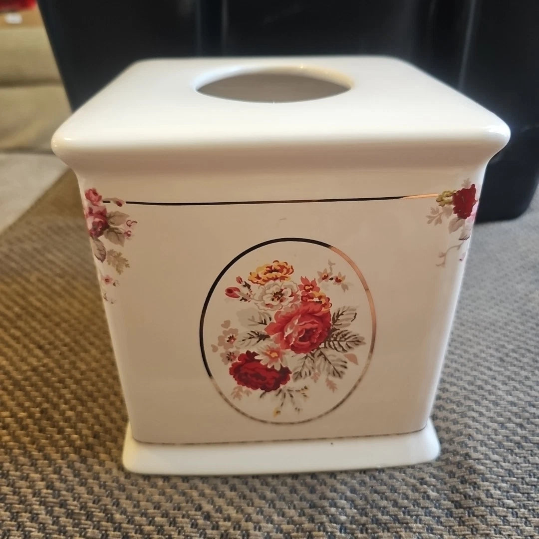 Vtg Waverly Heirloom Ceramic Vintage Rose Floral Tissue Box Cover 6 3/4"x 6 1/4" | eBay