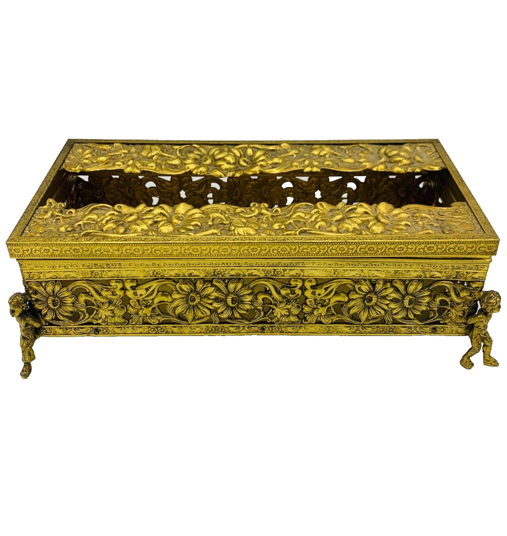 Vtg Hollywood Regency Gold Ormolu Cherub/Putti Tissue Box w/ Floral Decoration | eBay