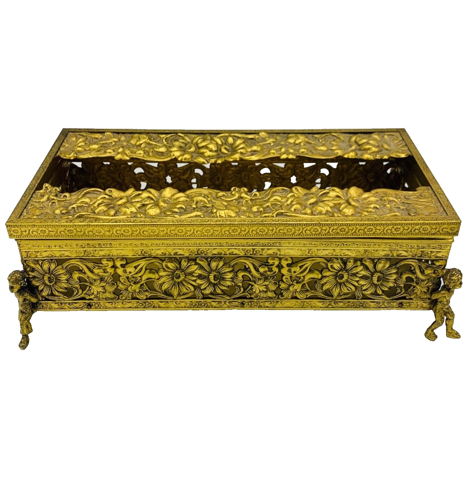 Vtg Hollywood Regency Gold Ormolu Cherub/Putti Tissue Box w/ Floral Decoration | eBay