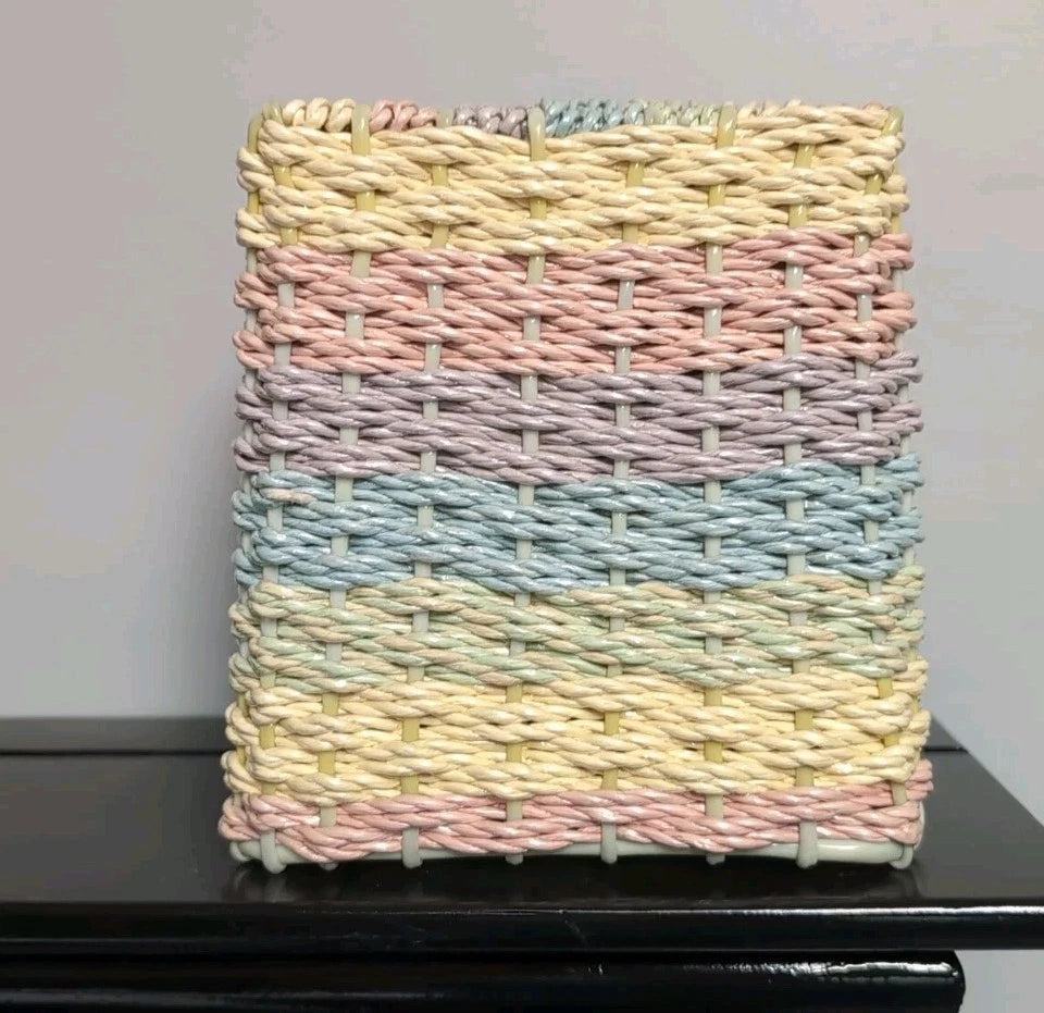 Pastel Woven Plastic Wicker Rattan Tissue Box Cover Holder Cube Square | eBay