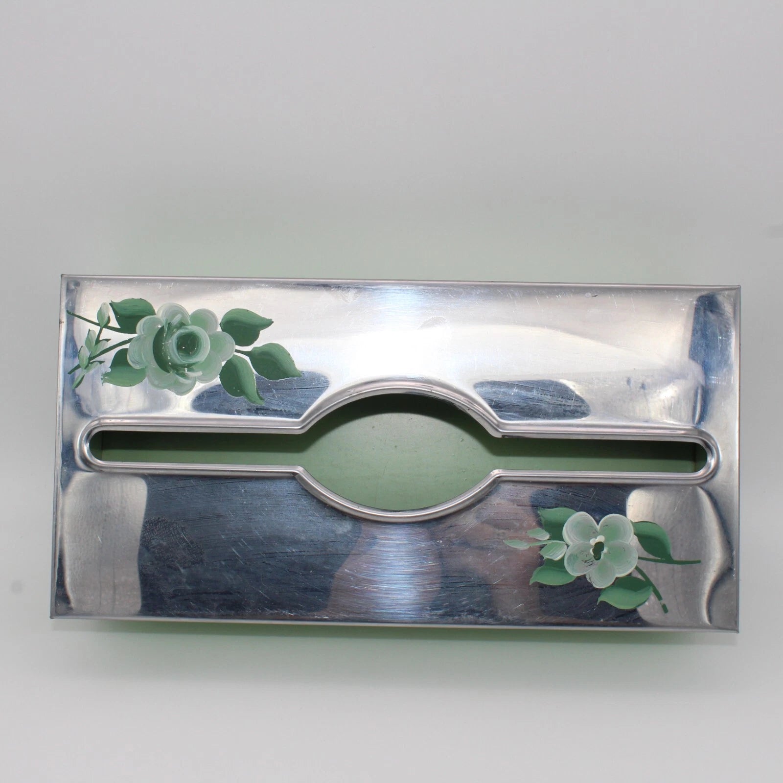 VTG 50s Pastel Green Metal Handpainted Tole Roses Wall Tissue Box Holder Cottage | eBay