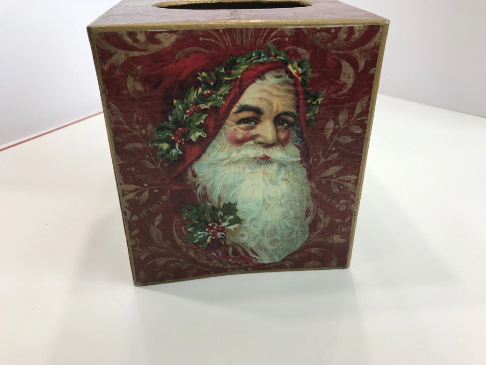 Marye Kelley Christmas Tissue Box Cover Santa Face w/Holly............a7 | eBay