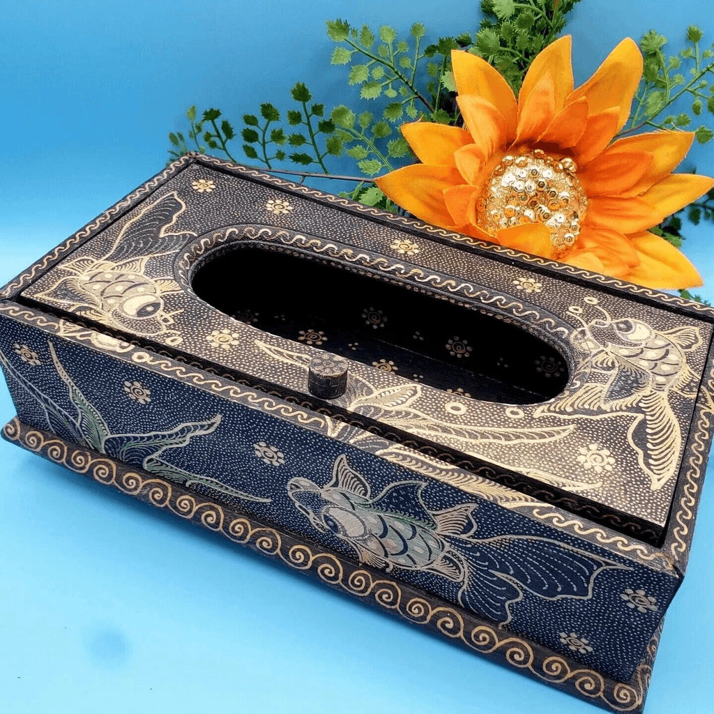 Koi Tissue Box Holder With Golden Accents Elegant Decor Koi Bath | eBay