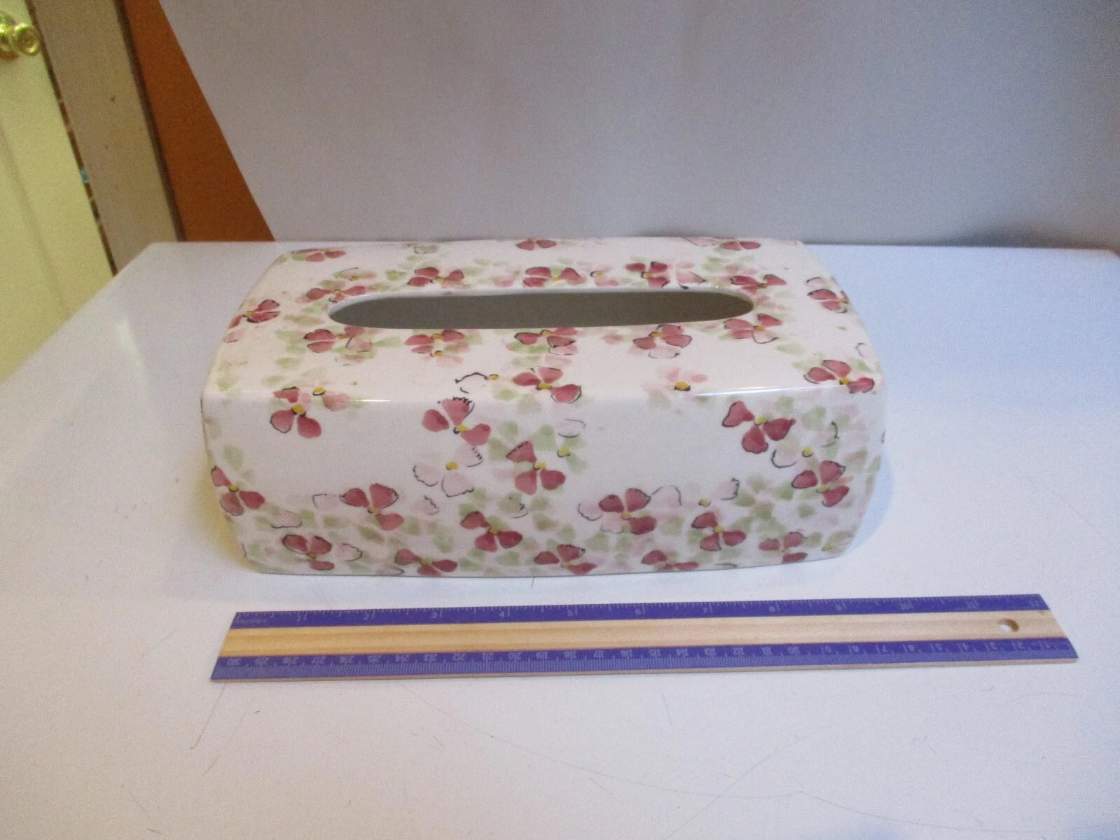 Vintage Tissue Box Cover Cup Jar Pink Floral Porcelain Portugal Pereiras 3 Piec | eBay