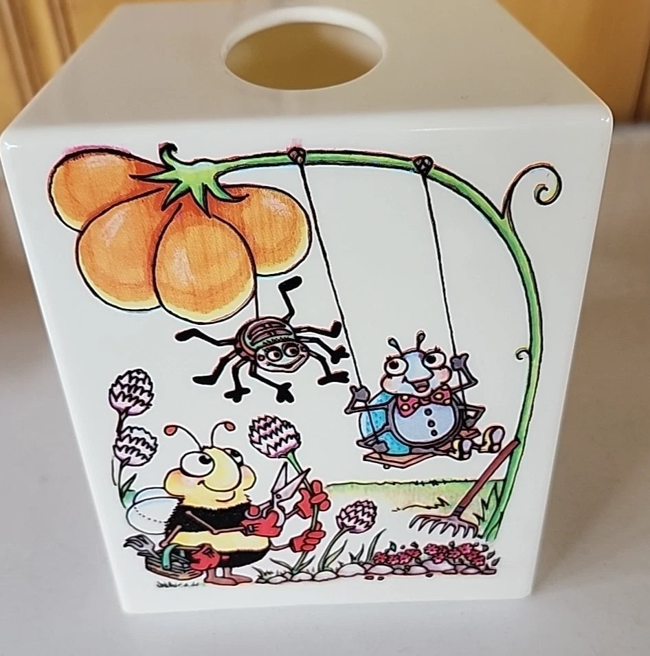 Vintage Whimsical Bugs & Flowers Plastic Square Tissue Cover Box | eBay