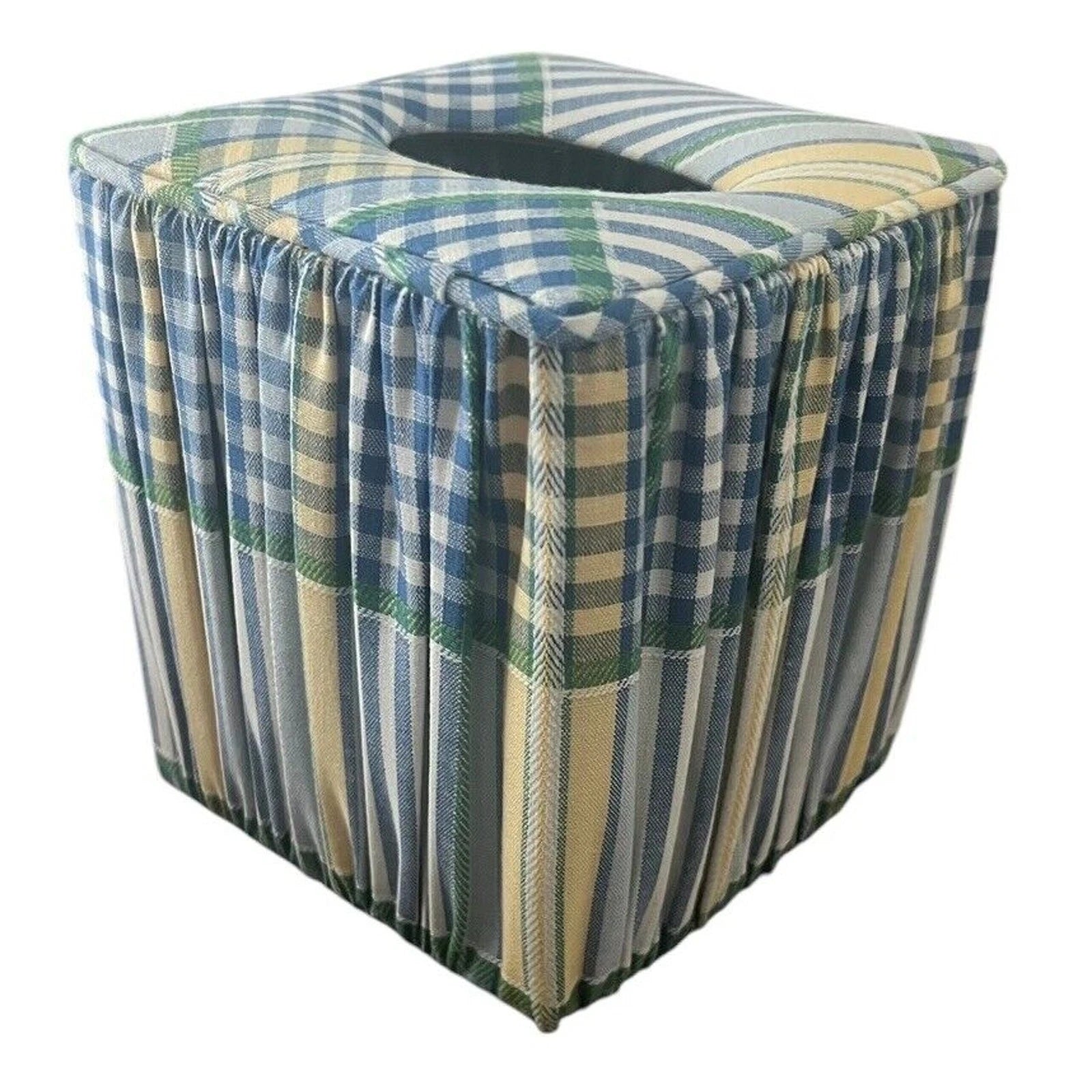 Vintage Tissue Box Cover Blue and Yellow Fabric Gingham Print EUC Waverly?? | eBay