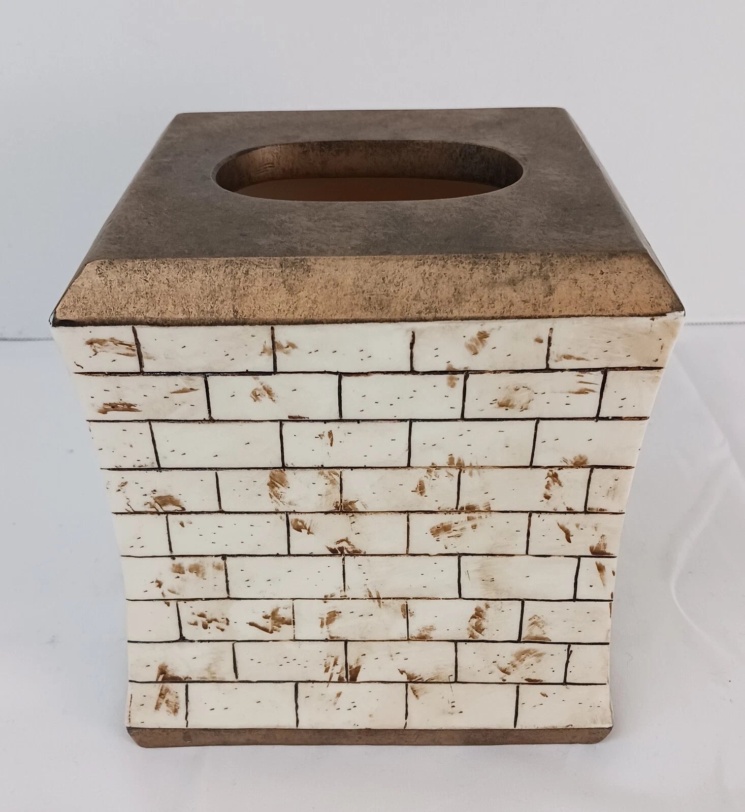 Tissue Box Cover Ceramic Brown Beige Faux Cinder Blocks Building Home Decor EUC | eBay