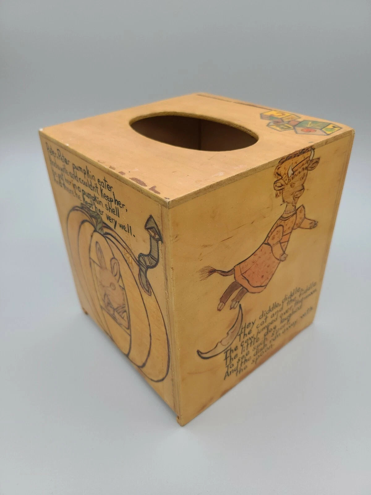 Vintage Wooden Tissue Box Holder Folk Art Handpainted 60/70s Nursery Rhymes | eBay