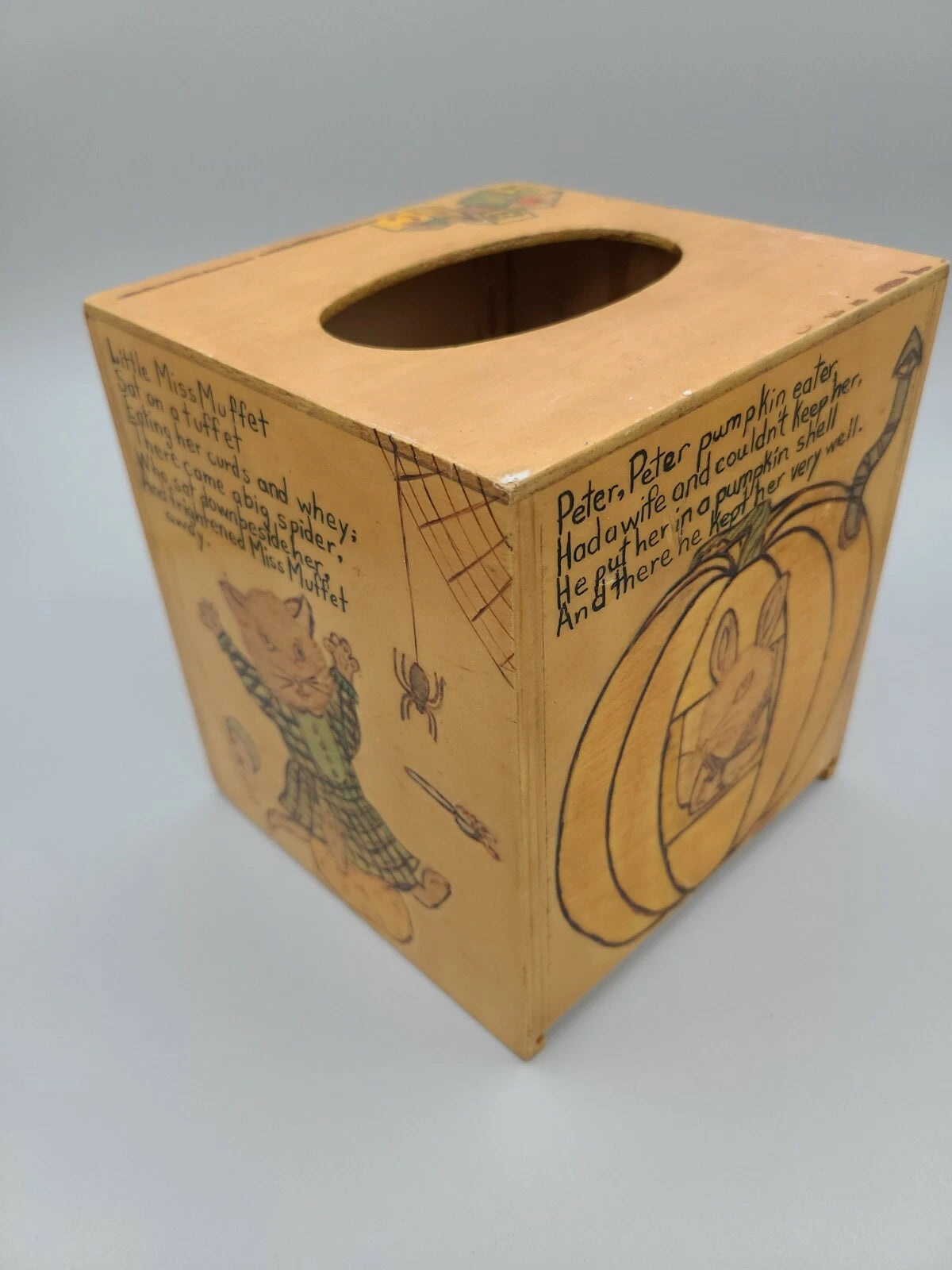 Vintage Wooden Tissue Box Holder Folk Art Handpainted 60/70s Nursery Rhymes | eBay