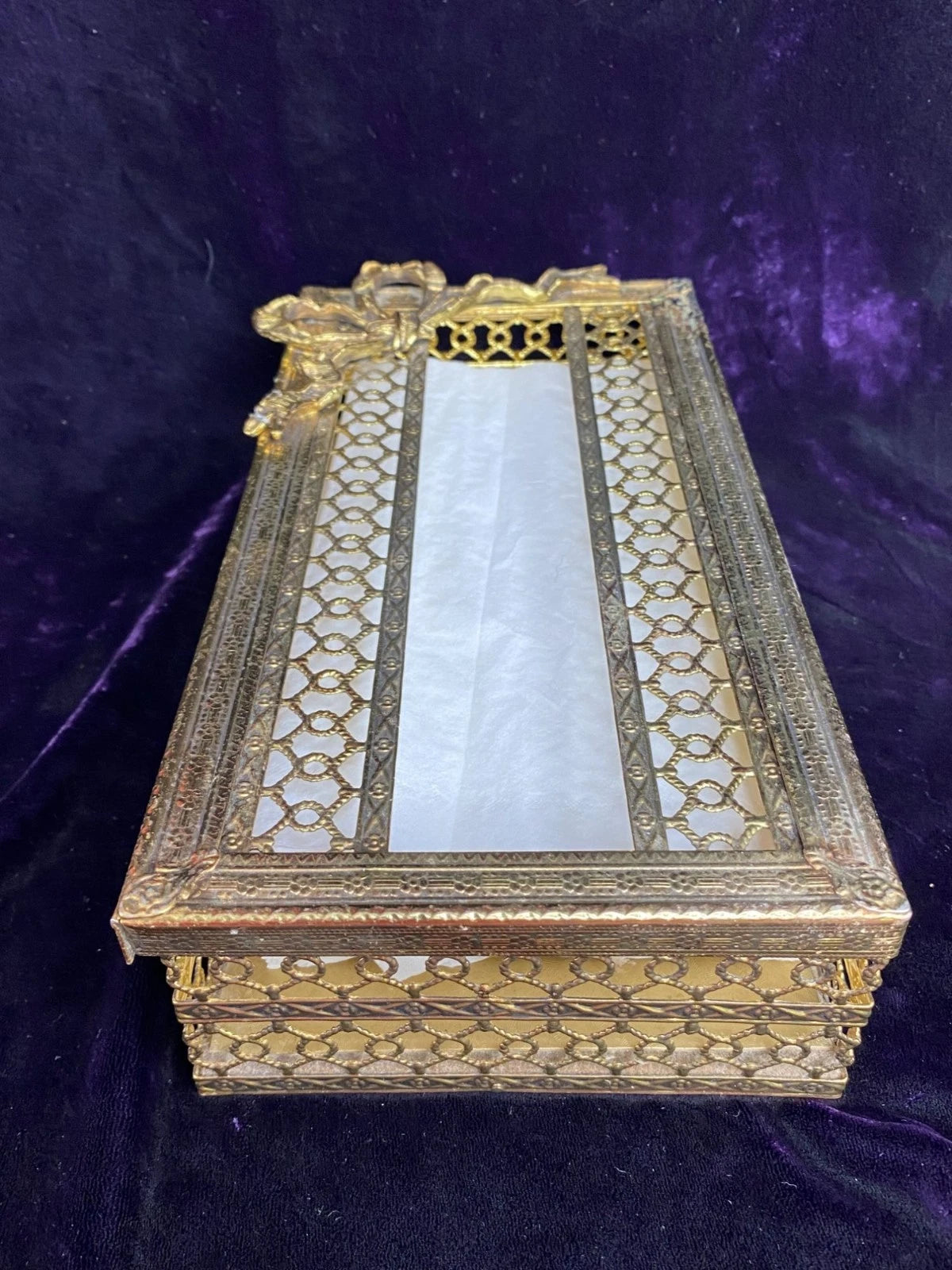 Vtg Goldtone Metal Kleenex Tissue Dispenser Brass Bow Granny Chic Cottage Core | eBay