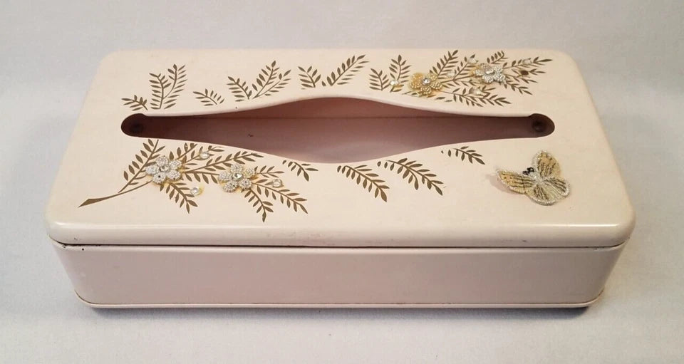 Vintage Metal Tissue Box Holder Wall 60s Ransburg Floral Pink Gold MCM Kitsch | eBay