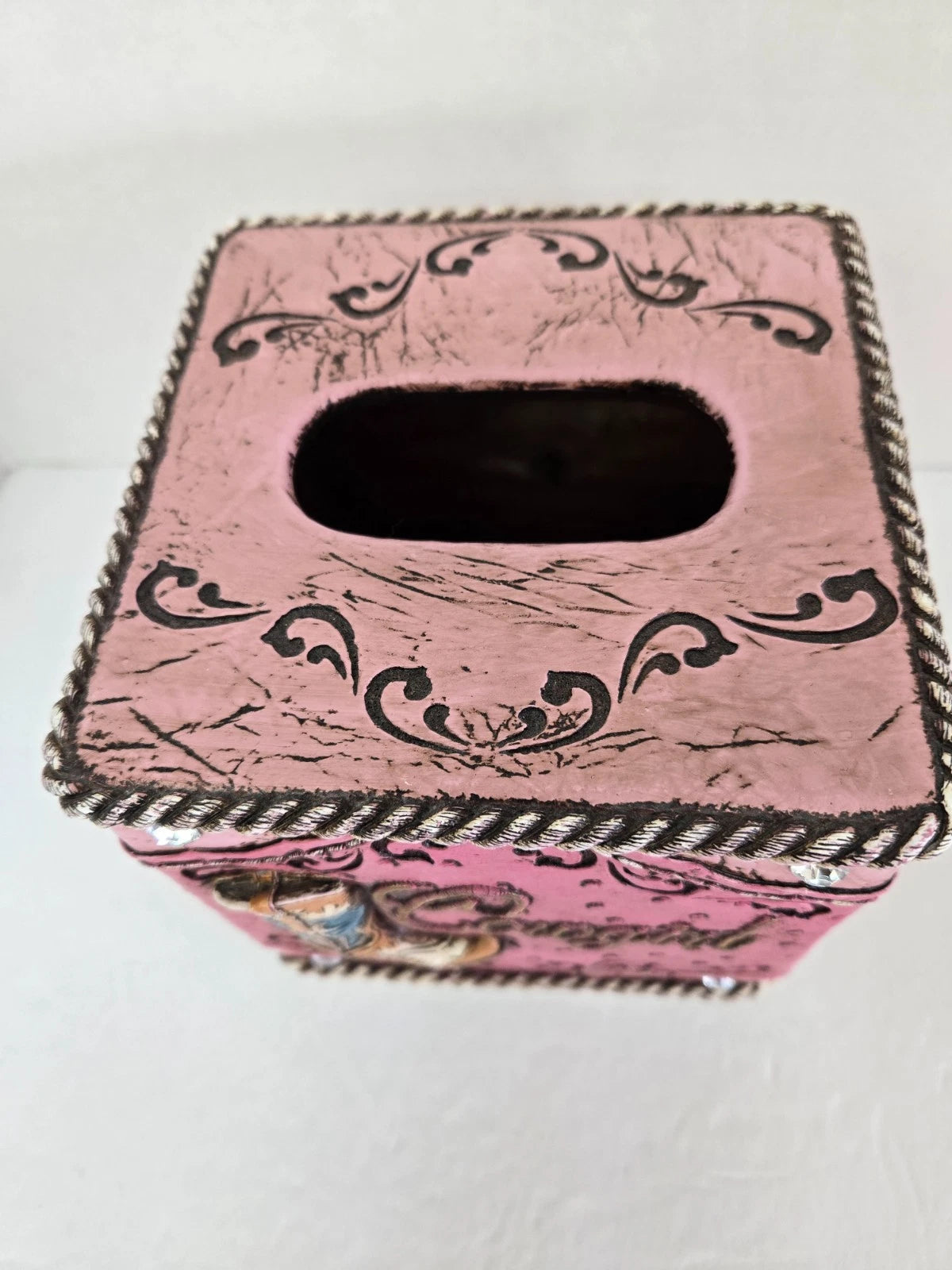 Western Cowgirl Rustic Pink Tissue Box Cover Boot Horseshoe Rhinestone Bling EUC | eBay