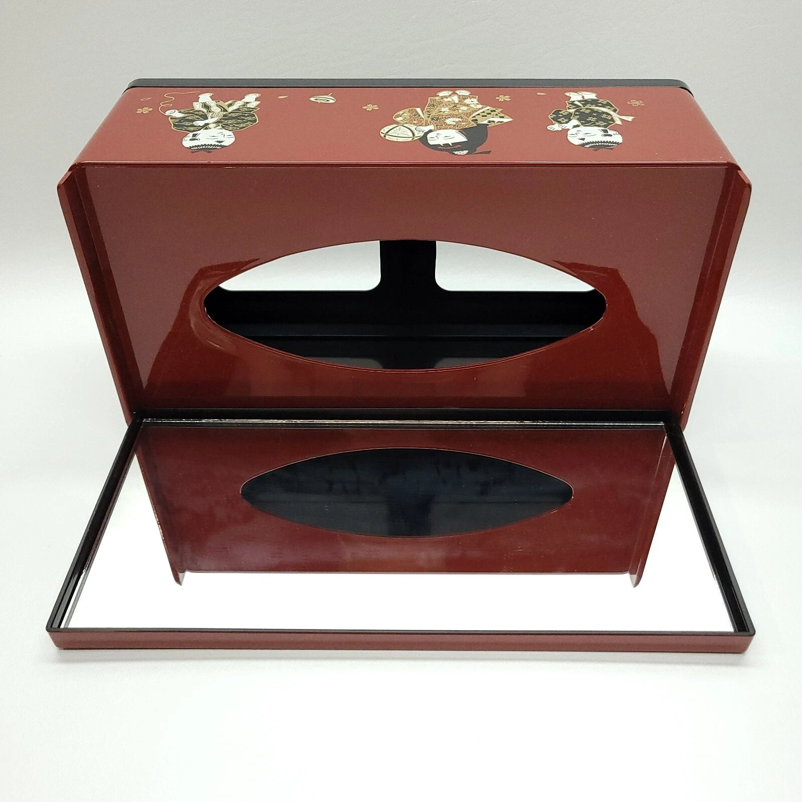 Vintage Tissue Box Holder With Attached Mirror On Lid Asian Themed Plastic | eBay