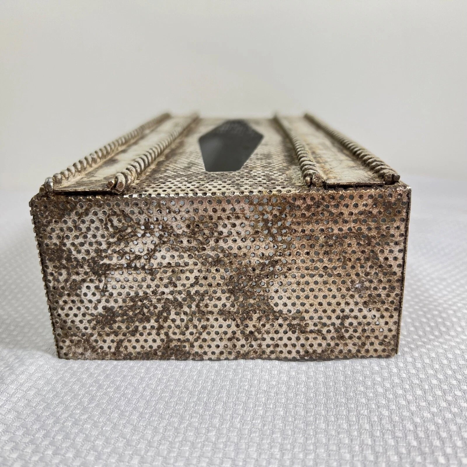 Vtg MCM Metal Tissue Box Cover Italy Silver Tole Gilt Rope Hollywood Regency | eBay