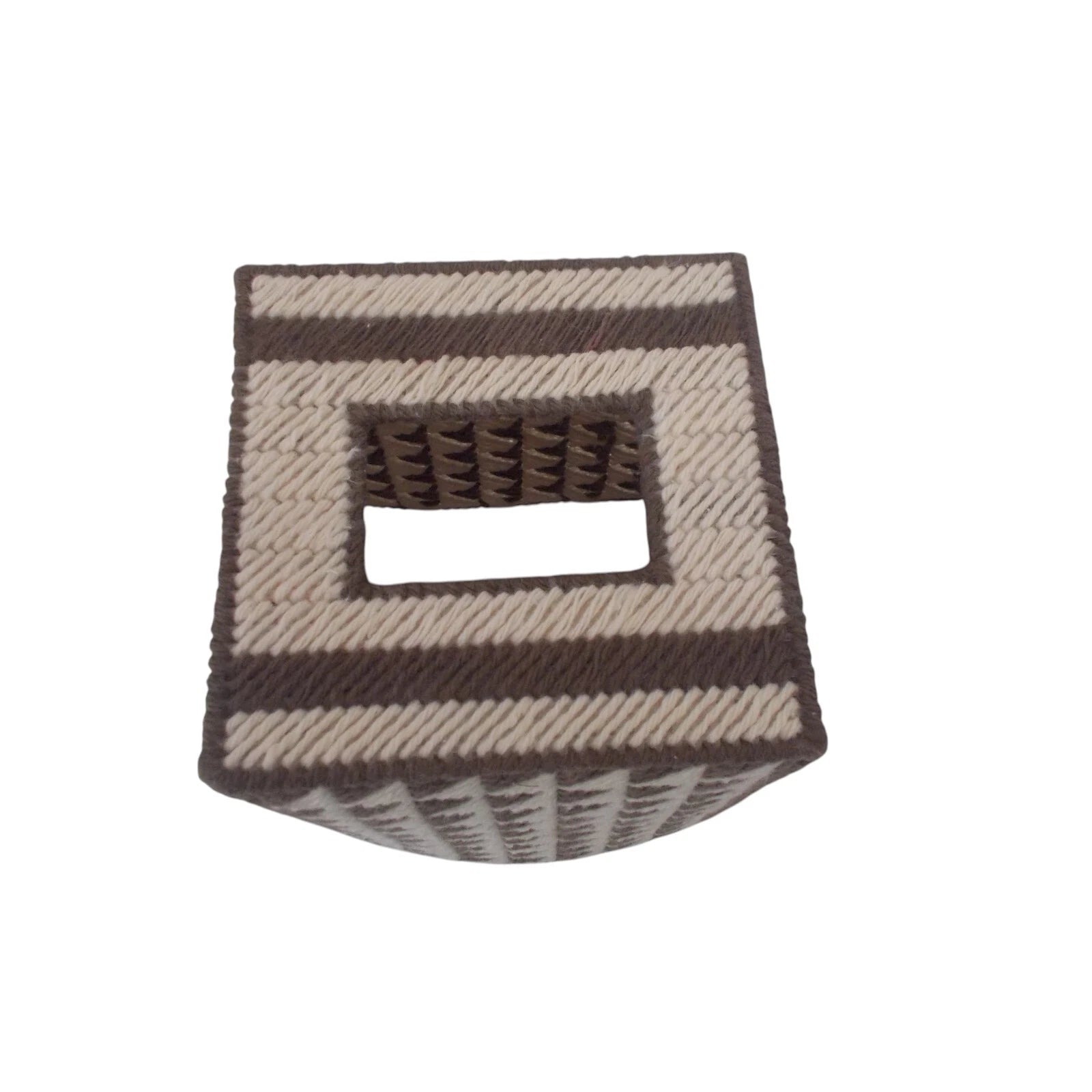 VTG Handmade Taupe & Ivory Yarn on Canvas Tissue Box Holder Cover KITSCH | eBay