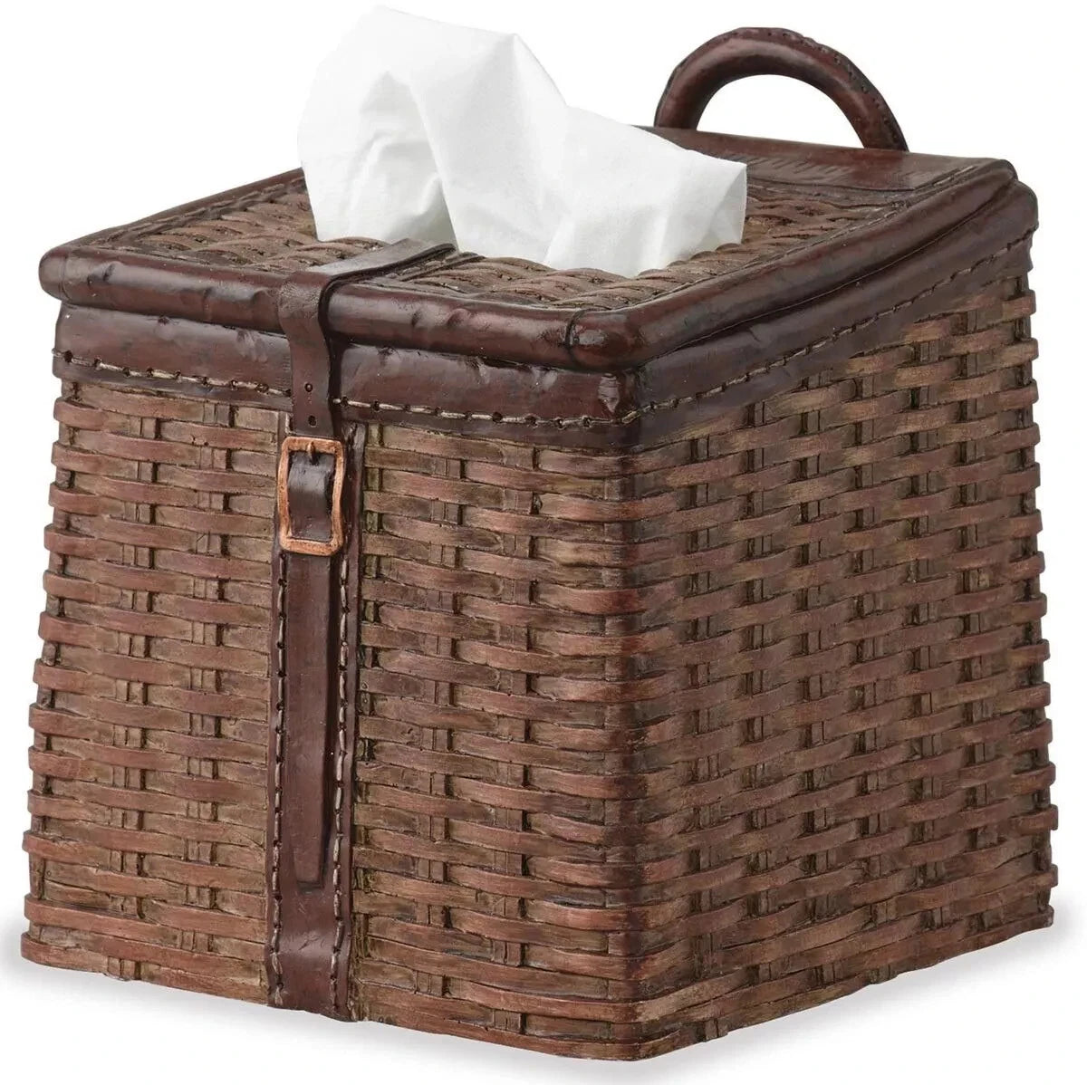 Basket Tissue Box Cover Brown Resin Cabin Country Farmhouse | eBay