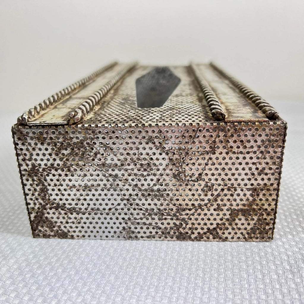 Vtg MCM Metal Tissue Box Cover Italy Silver Tole Gilt Rope Hollywood Regency | eBay