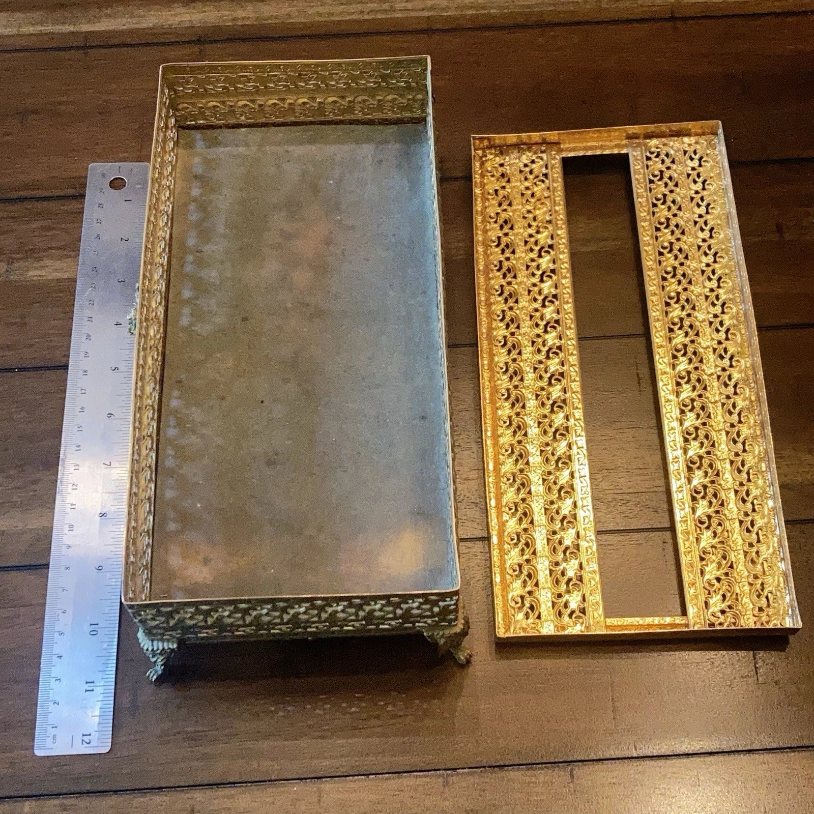 Vintage Brass Filigree Tissue Box Holder Floral Flower Roses Hollywood Regency | eBay