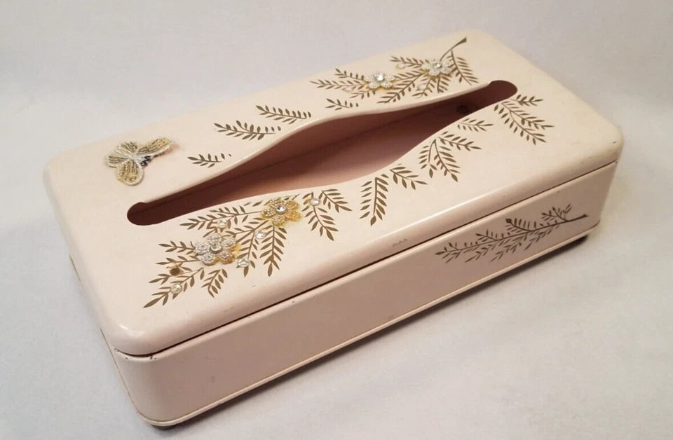 Vintage Metal Tissue Box Holder Wall 60s Ransburg Floral Pink Gold MCM Kitsch | eBay