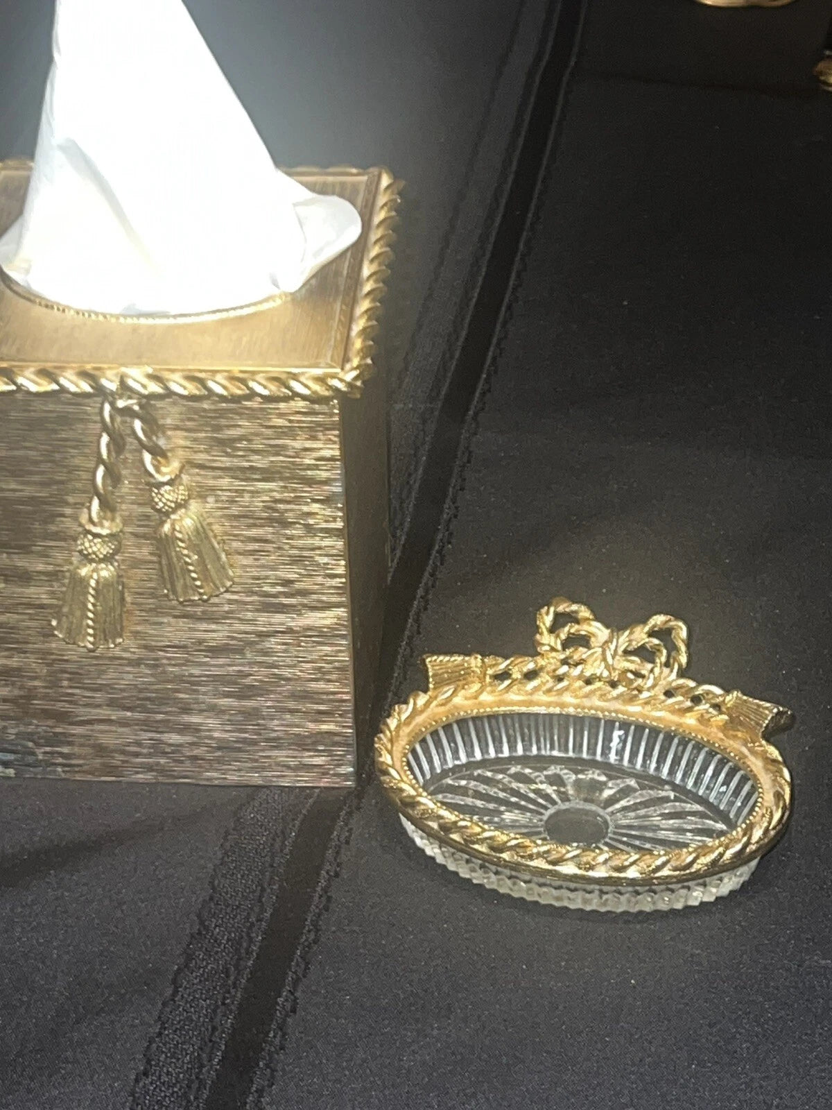 “STYLEBUILT”Gold Tissue Box With Soap Dish Tassels | Vintage Hollywood Regency | eBay