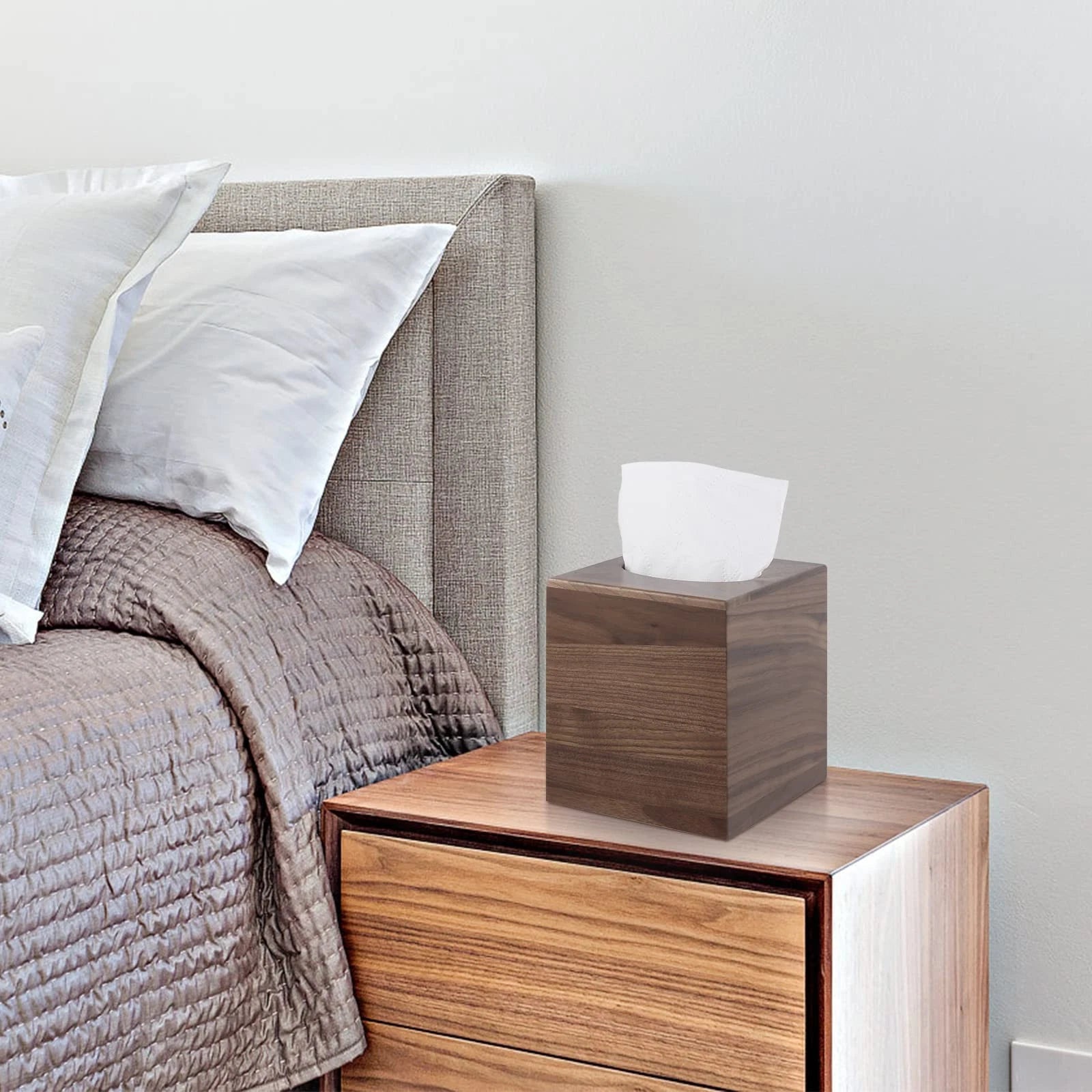 Walnut Wood Tissue Box Cover with Slide-Out Bottom - Square for Bathroom, Bed... | eBay