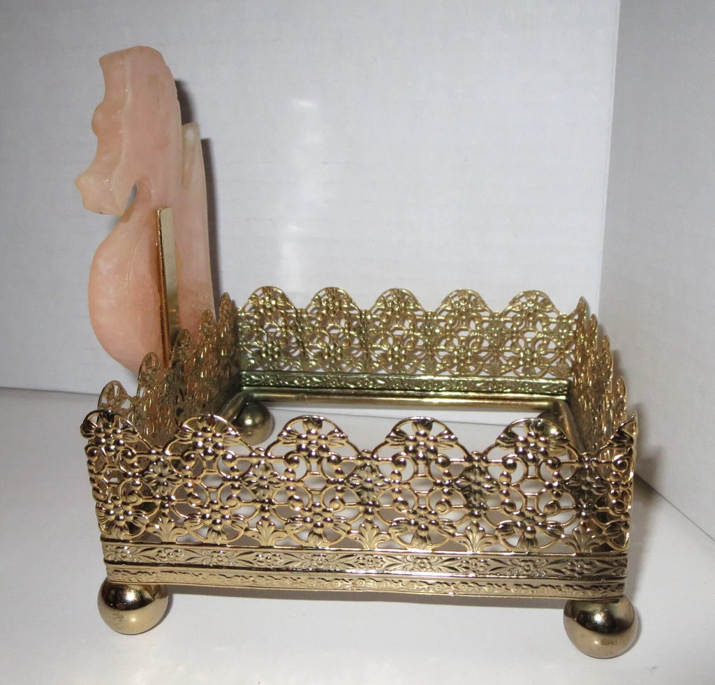 Vtg MCM Seahorse Gold Tone Tissue Box Holder 4.5 x4.5" Resin W/ Rose Quartz Look | eBay