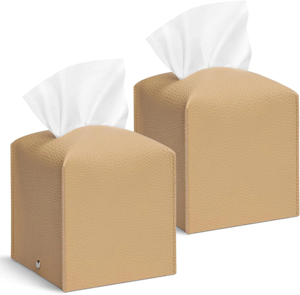 2 Pcs Square Cream Tissue Box Cover PU Leather Decorative Tissue Organizer Dispe | eBay