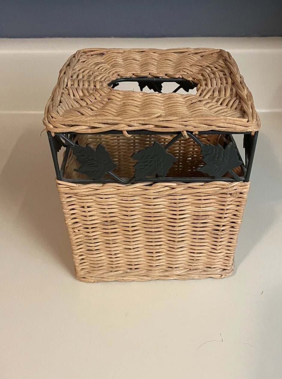 Springs Vintage Wicker/Rattan & Metal Ivy Leaf Vine Natural Tissue Box Cover | eBay