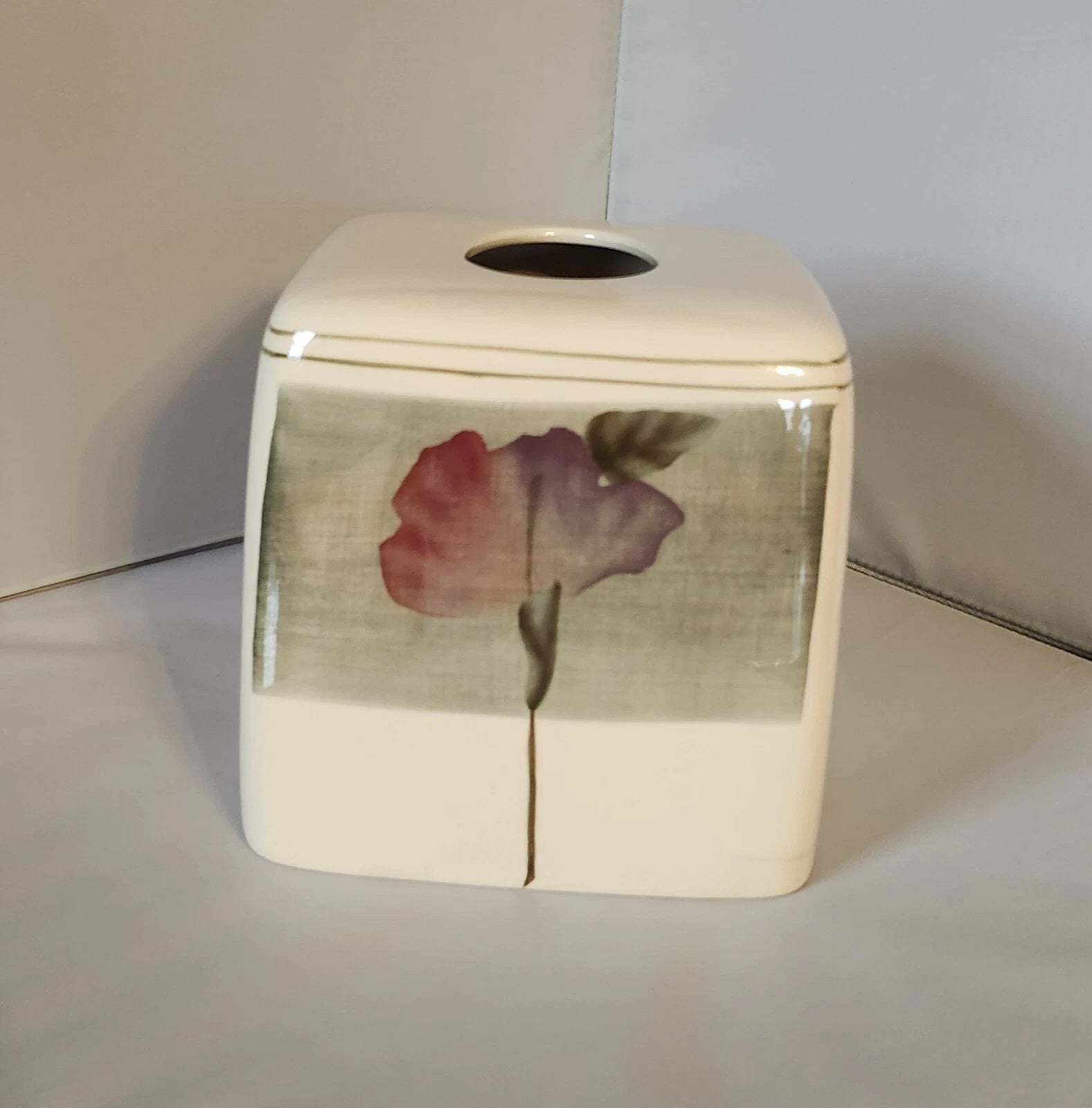 Handpainted Floral Ceramic Tissue Box Cover 5 3/4" Tall 5 1/2" Wide | eBay