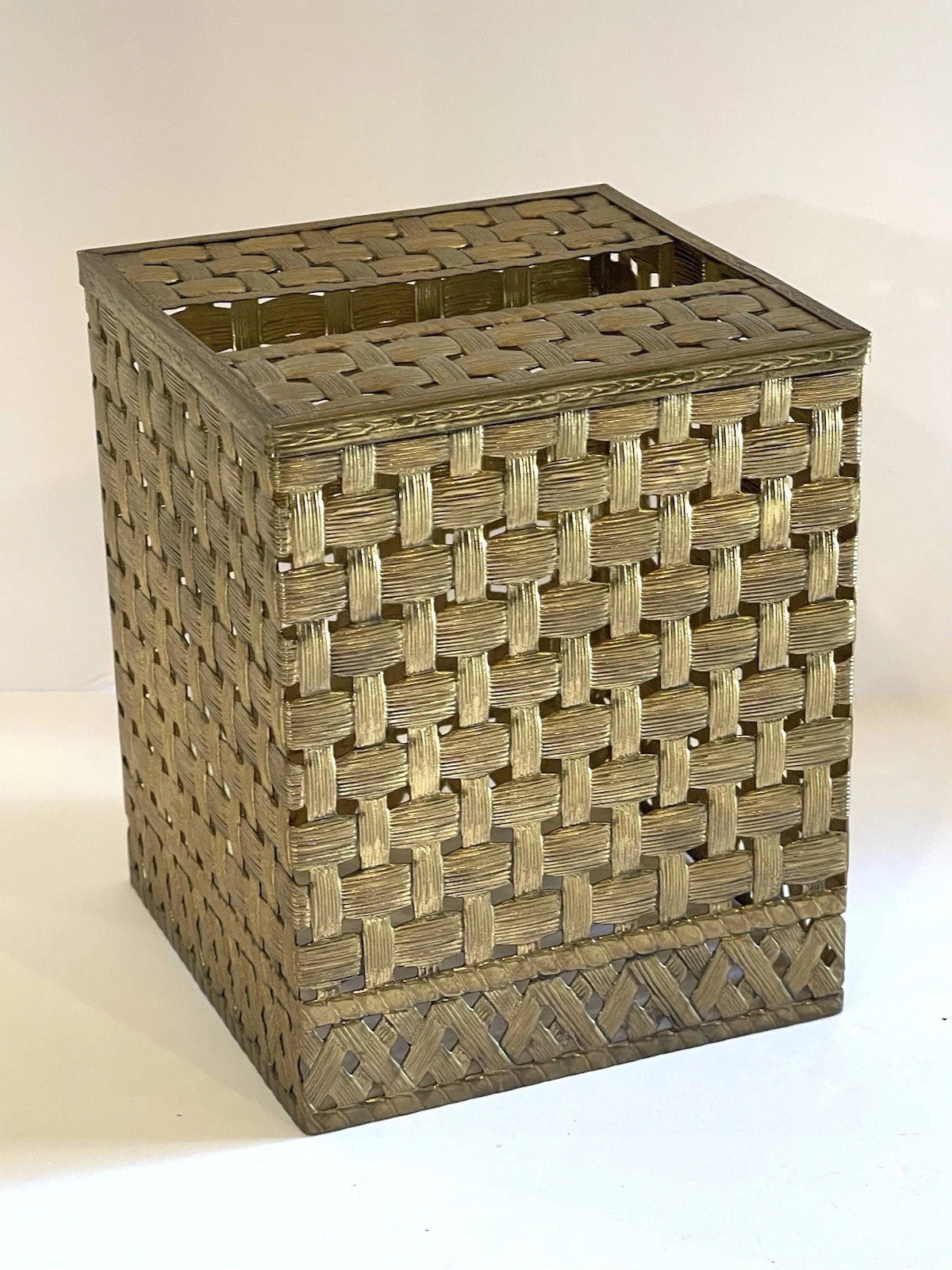 Vintage Kleenex Tissue Box Cover Gold Metal Basket Weave Raised | 6" x 5" | eBay