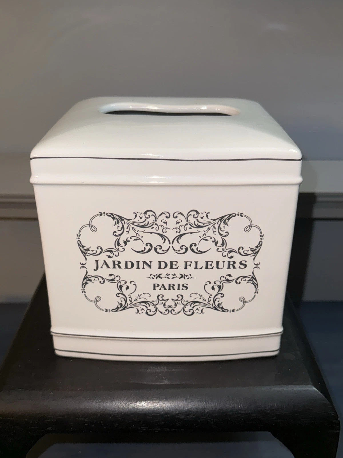 Porcelain Tissue Box Cover “JARDIN DE FLEURS PARIS”-White-EUC | eBay