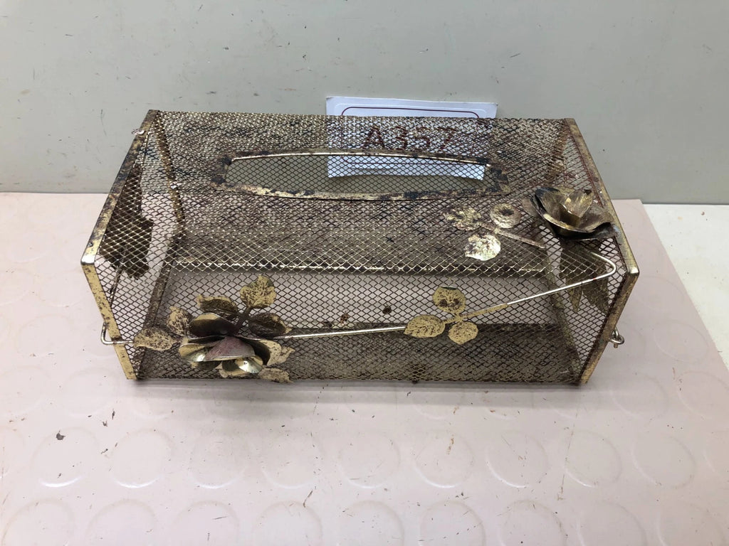 Vintage Tissue Box Cover Gold-Tone With Roses Metal Mesh Vanity Kleenex Holder | eBay
