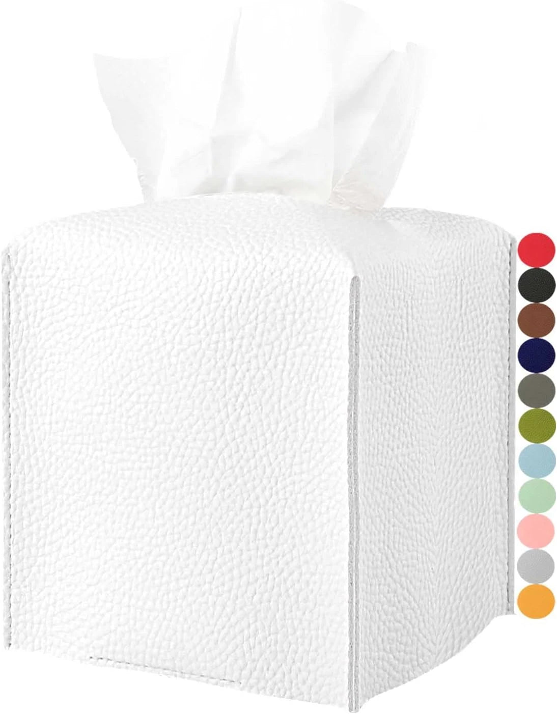 Square White Leather Tissue Box Cover with Bottom Belt - Decorative Holder | eBay