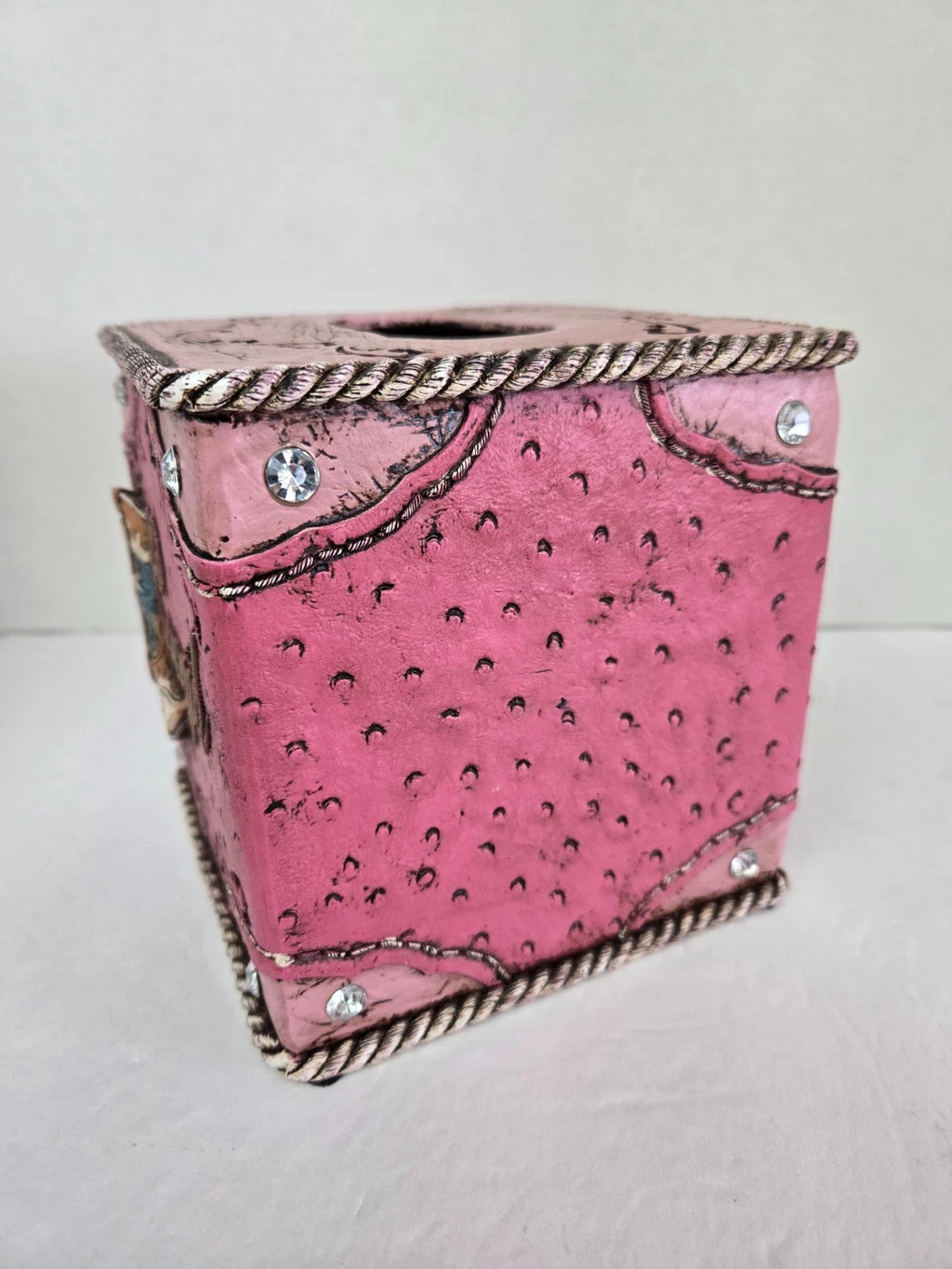 Western Cowgirl Rustic Pink Tissue Box Cover Boot Horseshoe Rhinestone Bling EUC | eBay