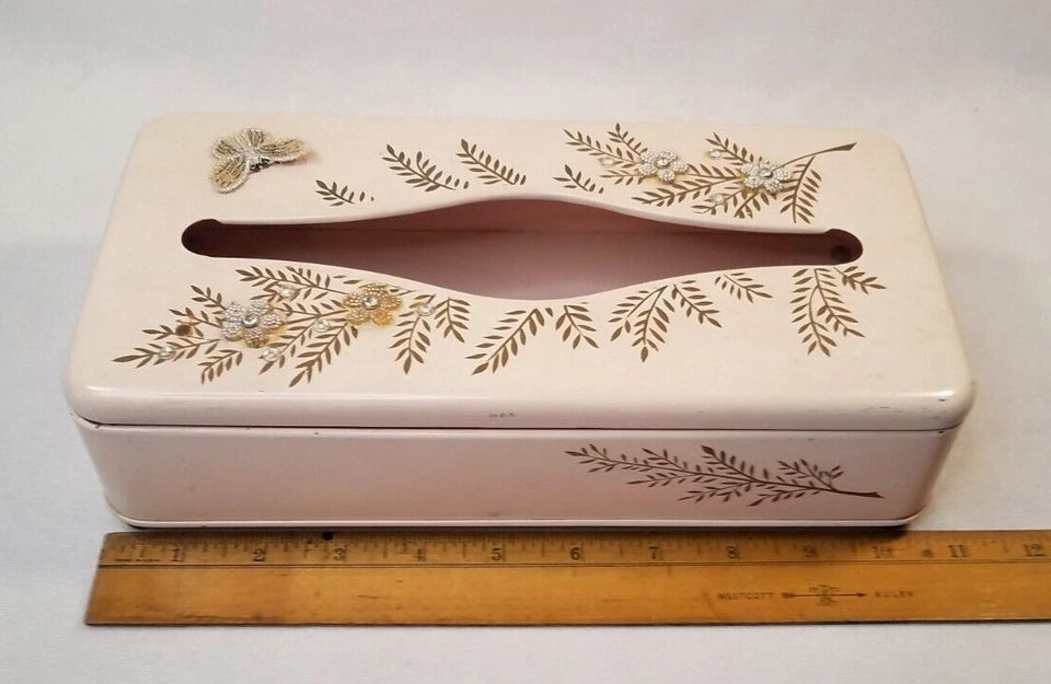 Vintage Metal Tissue Box Holder Wall 60s Ransburg Floral Pink Gold MCM Kitsch | eBay