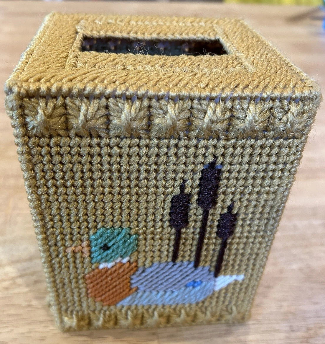 Mallard Duck & Cat Tails Tissue Box Cover Handmade Needlepoint complete | eBay