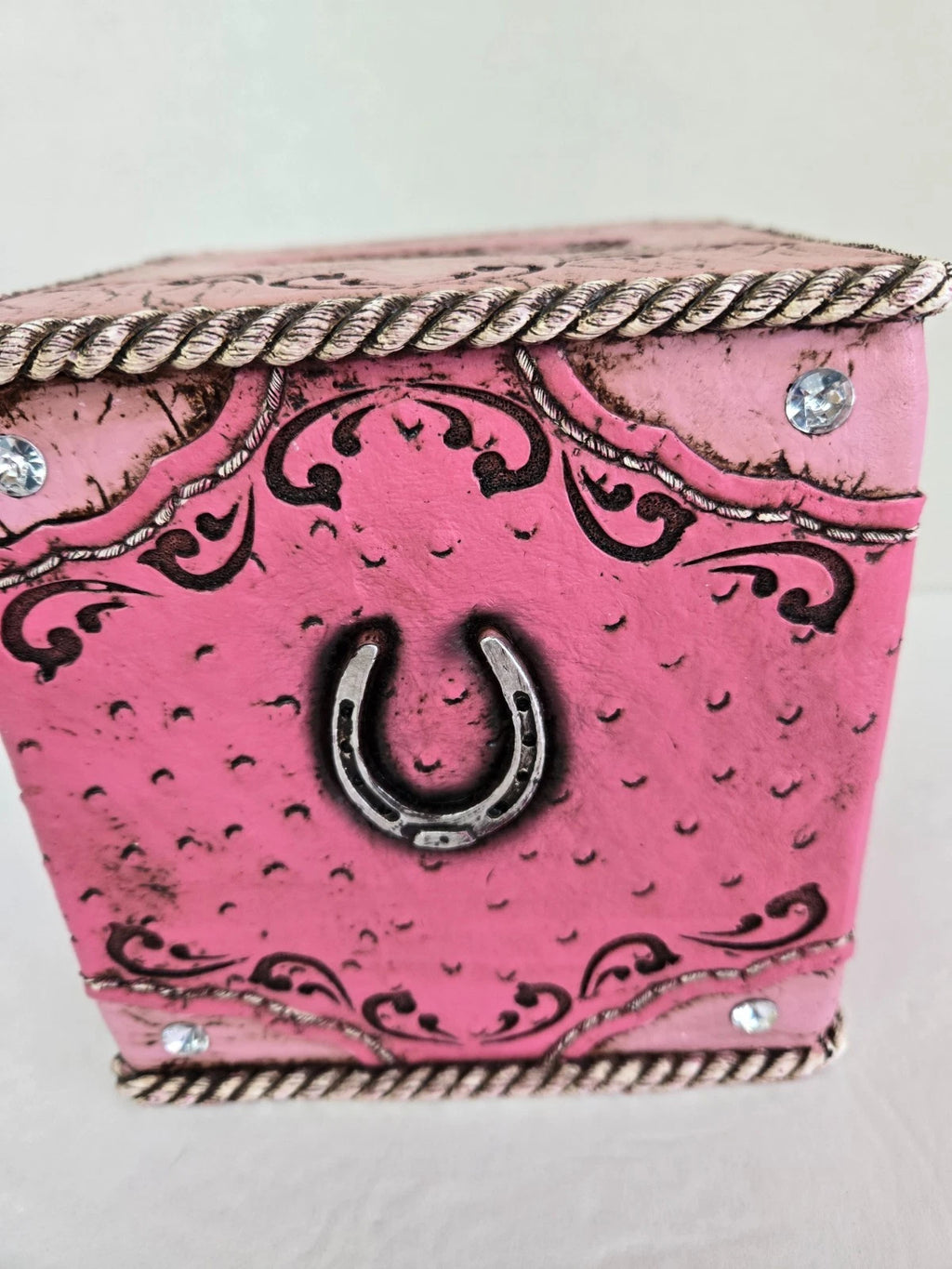 Western Cowgirl Rustic Pink Tissue Box Cover Boot Horseshoe Rhinestone Bling EUC | eBay