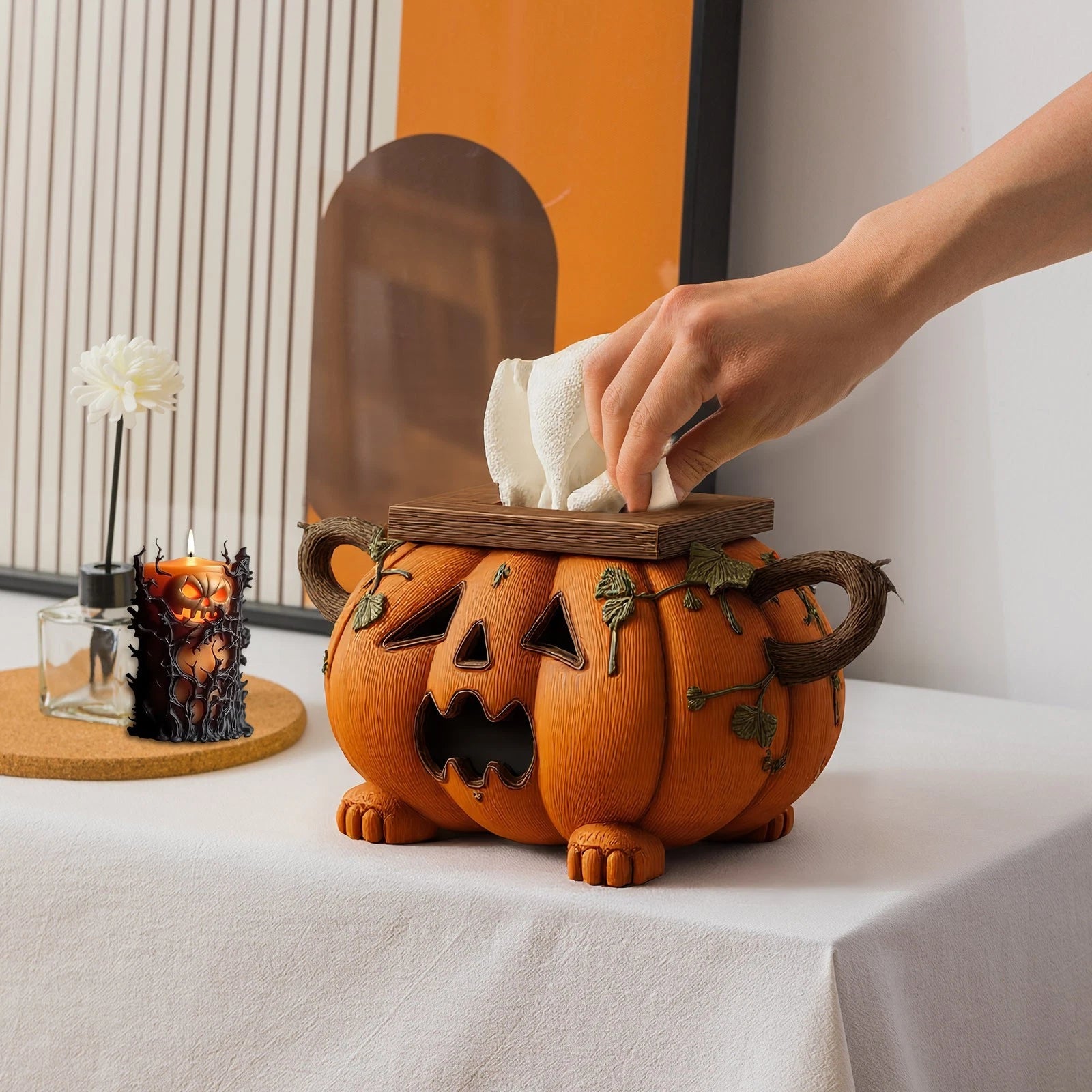 Halloween Pumpkin Tissue Box Holder, Spooky Pumpkin Facial Paper Box Cover Decor | eBay